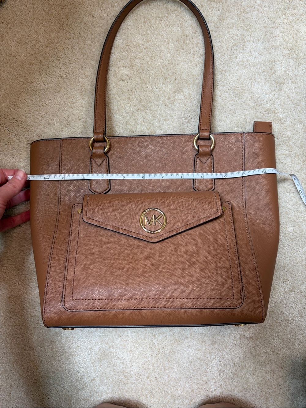 Michael Kors Light Brown Joey Saffiano Leather Medium Pocket Tote - Picture 15 of 17
